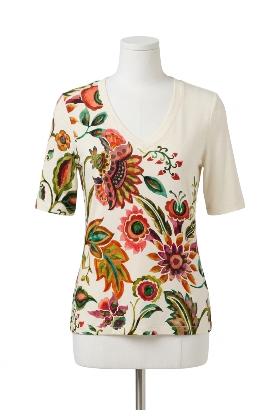NEW JOHNNY WAS janie favorite fitted v-neck elbow sleeve tee in valley of the fl